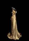 Vintage Mermaid V Neck Gold 1950s Retro Classy Satin Long Prom Dresses Party Dress 21st Birthday Outfits Graduation Dresses HZ1121