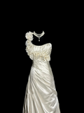 Vintage Bridal Dress A line One Shoulder Ivory Satin Long Wedding Dress Simple Wedding Dresses Modest Wedding Gowns HZ1121