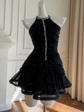 Pretty Sheath High Neck Black Summer 16th Birthday Dresses For Teens Hoco Dress Mini 18th Birthday Outfit Cocktail Dresses For Women HZ1121