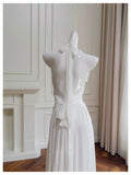 Elegant A line Halter White Sleeveless Chiffon Long Evening Party Gowns Evening Formal Dresses Prom Dress HZ1121