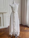 Elegant A line Halter White Sleeveless Chiffon Long Evening Party Gowns Evening Formal Dresses Prom Dress HZ1121