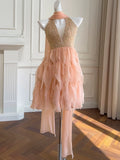Pretty A line Halter Blush Pink Chiffon Summer 16th Birthday Dresses For Teens Hoco Dress Mini 18th Birthday Outfit Cocktail Dresses For Women HZ1121