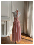 Elegant A line Blush Pink Sleeveless Chiffon Long Evening Party Gowns Evening Formal Dresses Prom Dress HZ1121