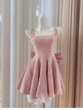 Pretty Ball Gown Square Neck Pink Sequin Summer 16th Birthday Dresses For Teens Hoco Dress Mini 18th Birthday Outfit Cocktail Dresses For Women HZ1121