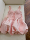 Pretty Ball Gown Sweetheart Sleeveless Satin Pink Summer 16th Birthday Dresses For Teens Hoco Dress Mini 18th Birthday Outfit Cocktail Dresses For Women HZ1121