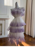 Cute Ball Gown Strapless Lilac Tulle 8th Graduation Dresses Homecoming Dress Summer Middle School Formal Baddie Hoco Dresses Cocktail Dress HZ1121