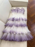 Cute Ball Gown Strapless Lilac Tulle 8th Graduation Dresses Homecoming Dress Summer Middle School Formal Baddie Hoco Dresses Cocktail Dress HZ1121