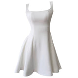 Trendy A line Square White Satin Sleeveless Formal Short 8th Grade Homecoming Dress Summer Middle School Hoco Dresses Cocktail Dress Birthday Outfits HZ1121