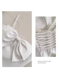 Trendy A line Spaghetti Straps White Satin Formal Short 8th Grade Homecoming Dress Summer Middle School Hoco Dresses Birthday Outfits HZ1121
