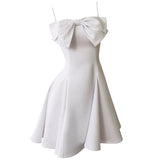 Trendy A line Spaghetti Straps White Satin Formal Short 8th Grade Homecoming Dress Summer Middle School Hoco Dresses Birthday Outfits HZ1121