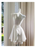Trendy A line Spaghetti Straps White Satin Formal Short 8th Grade Homecoming Dress Summer Middle School Hoco Dresses Birthday Outfits HZ1121