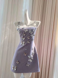 Cute A line Spaghetti Straps Lilac Satin 8th Graduation Dresses Homecoming Dress Summer Middle School Formal Baddie Hoco Dresses Cocktail Dress HZ1121