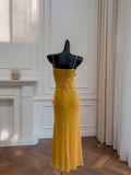 Elegant Mermaid Spaghetti Straps Yellow Sleeveless Long Evening Party Gowns Evening Formal Dresses Prom Dress HZ1121