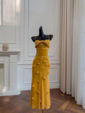 Elegant Mermaid Spaghetti Straps Yellow Sleeveless Long Evening Party Gowns Evening Formal Dresses Prom Dress HZ1121