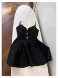 Trendy A Line Spaghetti Straps Black Satin Formal Short 8th Grade Homecoming Dress Summer Middle School Hoco Dresses Birthday Outfits HZ1121