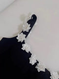 Trendy A Line Square Neck Floral Black Satin Formal Short 8th Grade Homecoming Dress Summer Middle School Hoco Dresses Birthday Outfits HZ1121