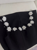 Trendy A Line Square Neck Floral Black Satin Formal Short 8th Grade Homecoming Dress Summer Middle School Hoco Dresses Birthday Outfits HZ1121
