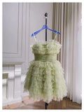 Trendy Ball Gown Spaghetti Straps Mint Green Sleeveless Formal Short 8th Grade Homecoming Dress Summer Middle School Hoco Dresses Cocktail Dress Birthday Outfits HZ1121