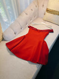 Trendy A line Off The Shoulder Satin Red Formal Short 8th Grade Homecoming Dress Summer Middle School Hoco Dresses Birthday Outfits HZ1121
