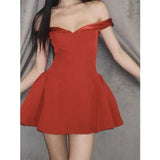 Trendy A line Off The Shoulder Satin Red Formal Short 8th Grade Homecoming Dress Summer Middle School Hoco Dresses Birthday Outfits HZ1121