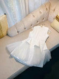 Trendy Ball Gown Scoop White Satin Formal Short 8th Grade Homecoming Dress Summer Middle School Hoco Dresses Birthday Outfits HZ1121