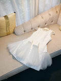 Trendy Ball Gown Scoop White Satin Formal Short 8th Grade Homecoming Dress Summer Middle School Hoco Dresses Birthday Outfits HZ1121