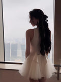 Trendy Ball Gown Scoop White Satin Formal Short 8th Grade Homecoming Dress Summer Middle School Hoco Dresses Birthday Outfits HZ1121