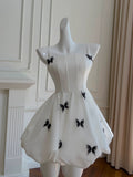 Trendy Ball Gown Spaghetti Straps White Sleeveless Formal Short 8th Grade Homecoming Dress Summer Middle School Hoco Dresses Cocktail Dress Birthday Outfits HZ1121