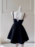 Trendy Ball Gown Straps Black Satin Sleeveless Formal Short 8th Grade Homecoming Dress Summer Middle School Hoco Dresses Cocktail Dress Birthday Outfits HZ1121