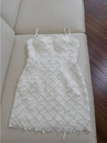 Cute Sheath Spaghetti Straps White Formal Short 8th Grade Homecoming Dress Summer Middle School Hoco Dresses Birthday Outfits HZ1121