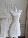 Cute Sheath Spaghetti Straps Floral White Formal Short 8th Grade Homecoming Dress Summer Middle School Hoco Dresses Birthday Outfits HZ1121
