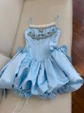 Trendy Ball Gown Spaghetti Straps Pink Satin Sleeveless Formal Short 8th Grade Homecoming Dress Summer Middle School Hoco Dresses Cocktail Dress Birthday Outfits HZ1121