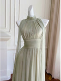 Elegant Glamour A line High Neck Sage Green Bridesmaid Dress Party Gown Summer Bridesmaid Outfits Wedding Guest Dress Ideas For Women HZ1121