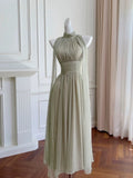 Elegant Glamour A line High Neck Sage Green Bridesmaid Dress Party Gown Summer Bridesmaid Outfits Wedding Guest Dress Ideas For Women HZ1121