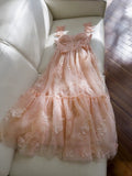 Elegant A line Straps Blush Pink Lace Sleeveless Long Evening Party Gowns Evening Formal Dresses Prom Dress HZ1121