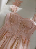 Elegant A line Straps Blush Pink Lace Sleeveless Long Evening Party Gowns Evening Formal Dresses Prom Dress HZ1121