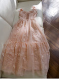 Elegant A line Straps Blush Pink Lace Sleeveless Long Evening Party Gowns Evening Formal Dresses Prom Dress HZ1121
