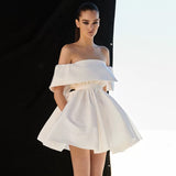 Trendy A line Off The Shoulder Satin Formal Short 8th Grade Homecoming Dress Summer Middle School Hoco Dresses Birthday Outfits HZ1121
