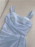 Elegant A line Straps Light Sky Blue Chiffon Sleeveless Long Evening Party Gowns Evening Formal Dresses Prom Dress HZ1121