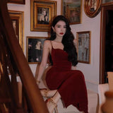 Elegant Sheath Spaghetti Straps Burgundy Velvet Sleeveless Long Evening Party Gowns Evening Formal Dresses Prom Dress HZ1121
