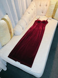 Elegant Sheath Spaghetti Straps Burgundy Velvet Sleeveless Long Evening Party Gowns Evening Formal Dresses Prom Dress HZ1121