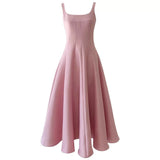 Elegant A line Square Neck Satin Sleeveless Long Evening Party Gowns Evening Formal Dresses Prom Dress HZ1121