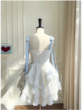 Trendy Ball Gown Spaghetti Straps White Chiffon Short 8th Grade Homecoming Dress Summer Middle School Hoco Dresses Cocktail Dress Birthday Outfits HZ1121