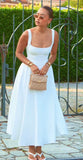 Modest A line Square White Formal Prom Gown Summer Wedding Guest Dress Bridal Guest Dresses Wedding Outfits For Guest HZ1121