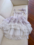 Cute A line Spaghetti Straps Lilac Floral Chiffon Short 8th Grade Homecoming Dress Summer Middle School Hoco Dresses Cocktail Dress Birthday Outfits HZ1121
