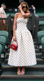 Modest A line White Polka Dots Formal Prom Gown Summer Wedding Guest Dress Bridal Guest Dresses Wedding Outfits For Guest HZ1121