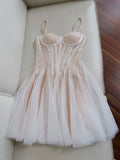 Cute A line Spaghetti Straps Champagne Formal Short 8th Grade Homecoming Dress Summer Middle School Hoco Dresses Birthday Outfits HZ1121