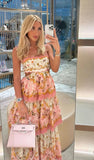 Modest A line Floral Spaghetti Straps Formal Prom Gown Summer Wedding Guest Dress Bridal Guest Dresses Wedding Outfits For Guest HZ1121