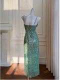 Elegant Sheath Spaghetti Straps Sequin Green Sleeveless Long Evening Party Gowns Evening Formal Dresses Prom Dress HZ1121