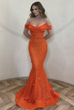 Sexy Mermaid Off The Shoulder Orange Sequin Long Prom Dresses Party Dress Summer 20th Birthday Outfits Birthday Dresses HZ1121